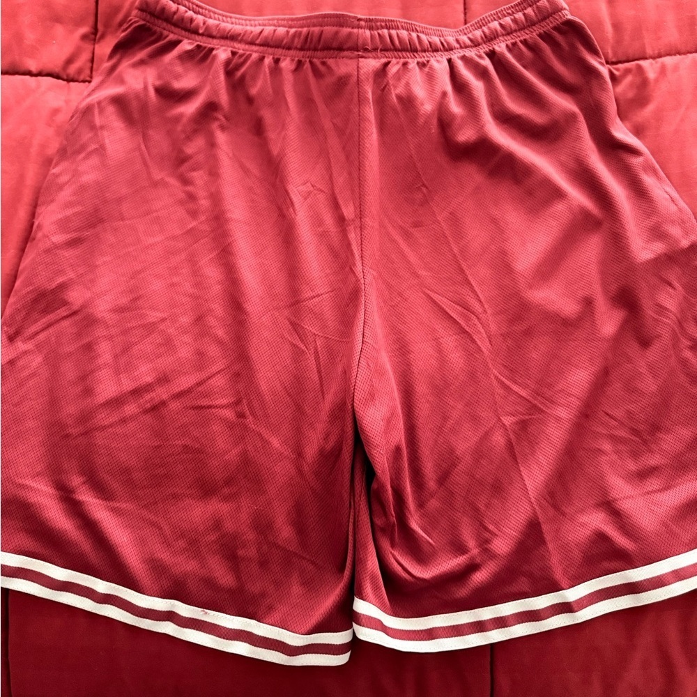 Burgundy Athletic Shorts with White Stripes - Picture 1 of 2